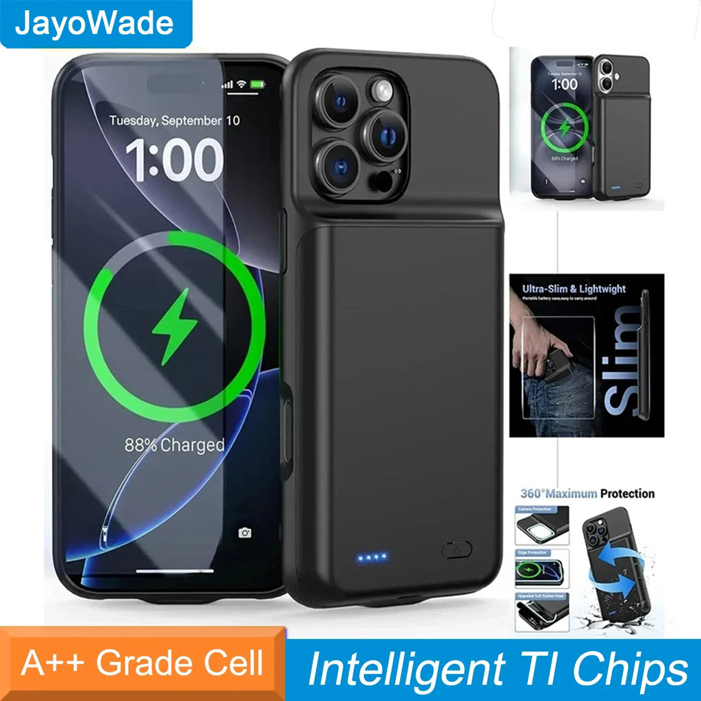 10000mAh Ultra-Slim Battery Charging Case for iPhone 15/16/17 Series - Portable Power Bank Cover