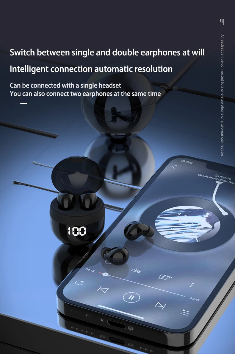 Invisible TWS Mini Bluetooth 5.3 Earbuds - Noise-Cancelling Wireless Headphones with Mic
