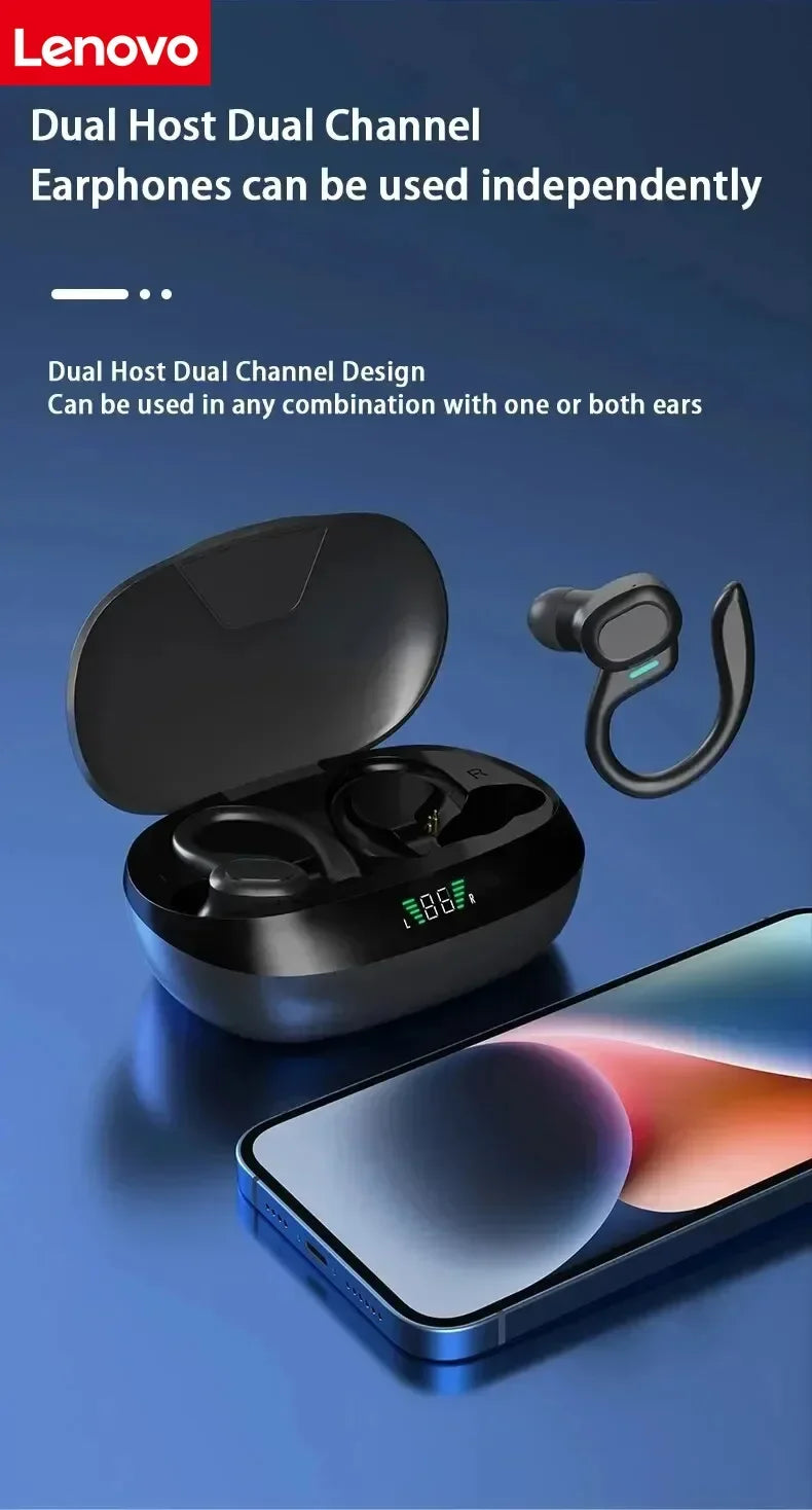 Lenovo Sports Wireless Earhooks Headphones - Bluetooth 5.3 Waterproof Earphones with Noise Reduction