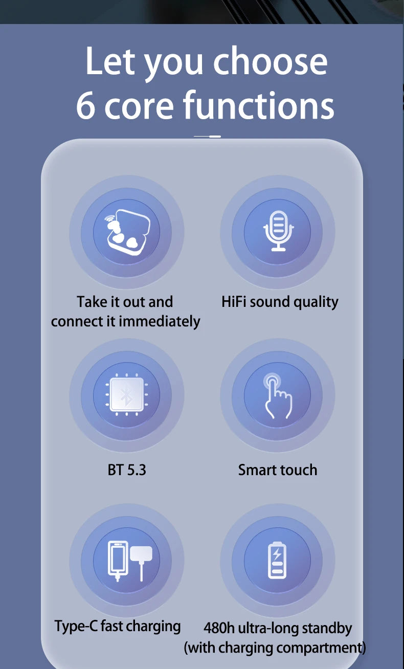 Invisible TWS Mini Bluetooth 5.3 Earbuds - Noise-Cancelling Wireless Headphones with Mic