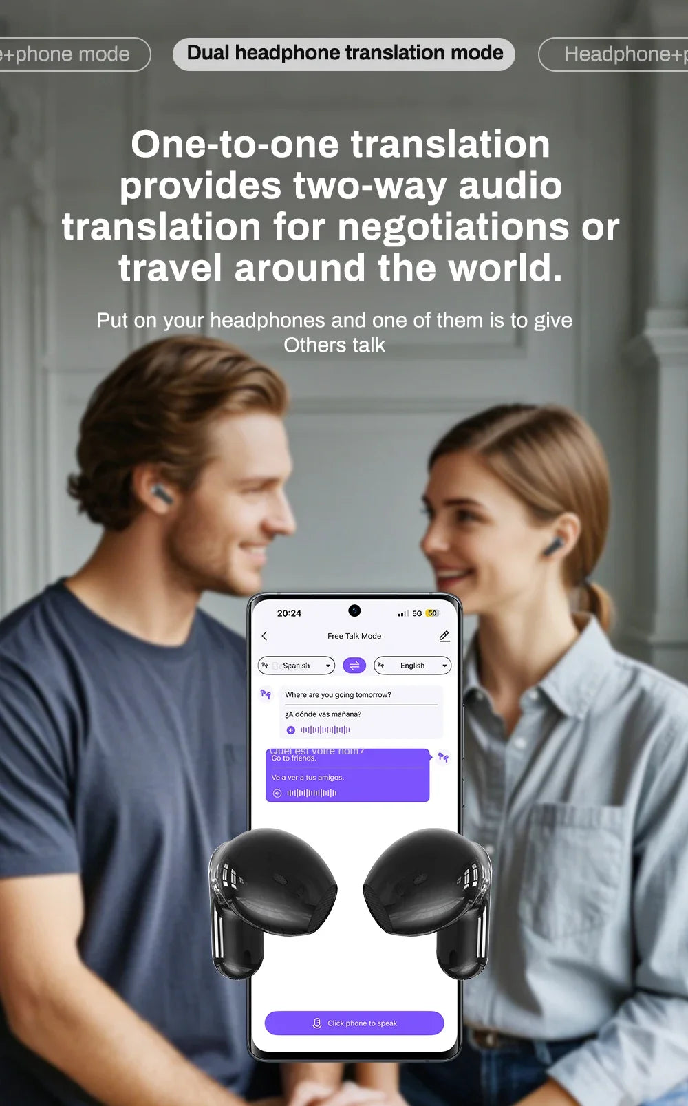 Smart Touchscreen TWS Earbuds with ANC & Real-Time AI Translation - Wireless Bluetooth Headphones