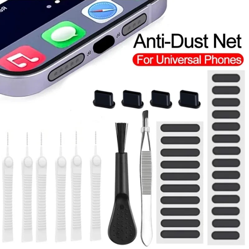 Universal Phone Cleaning & Dust Protection Kit - Speaker Mesh, Dust Plugs & Brush Set for iPhone
