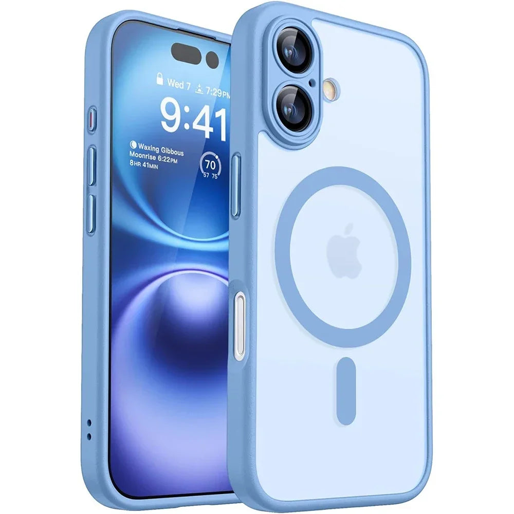 Magnetic Matte Translucent Armor Case for iPhone 15, 16 & 17 Series - Shockproof & MagSafe Compatible