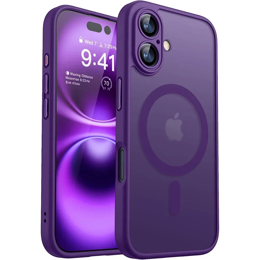 Magnetic Matte Translucent Armor Case for iPhone 15, 16 & 17 Series - Shockproof & MagSafe Compatible