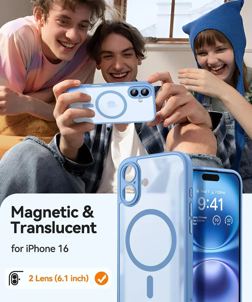 Magnetic Matte Translucent Armor Case for iPhone 15, 16 & 17 Series - Shockproof & MagSafe Compatible