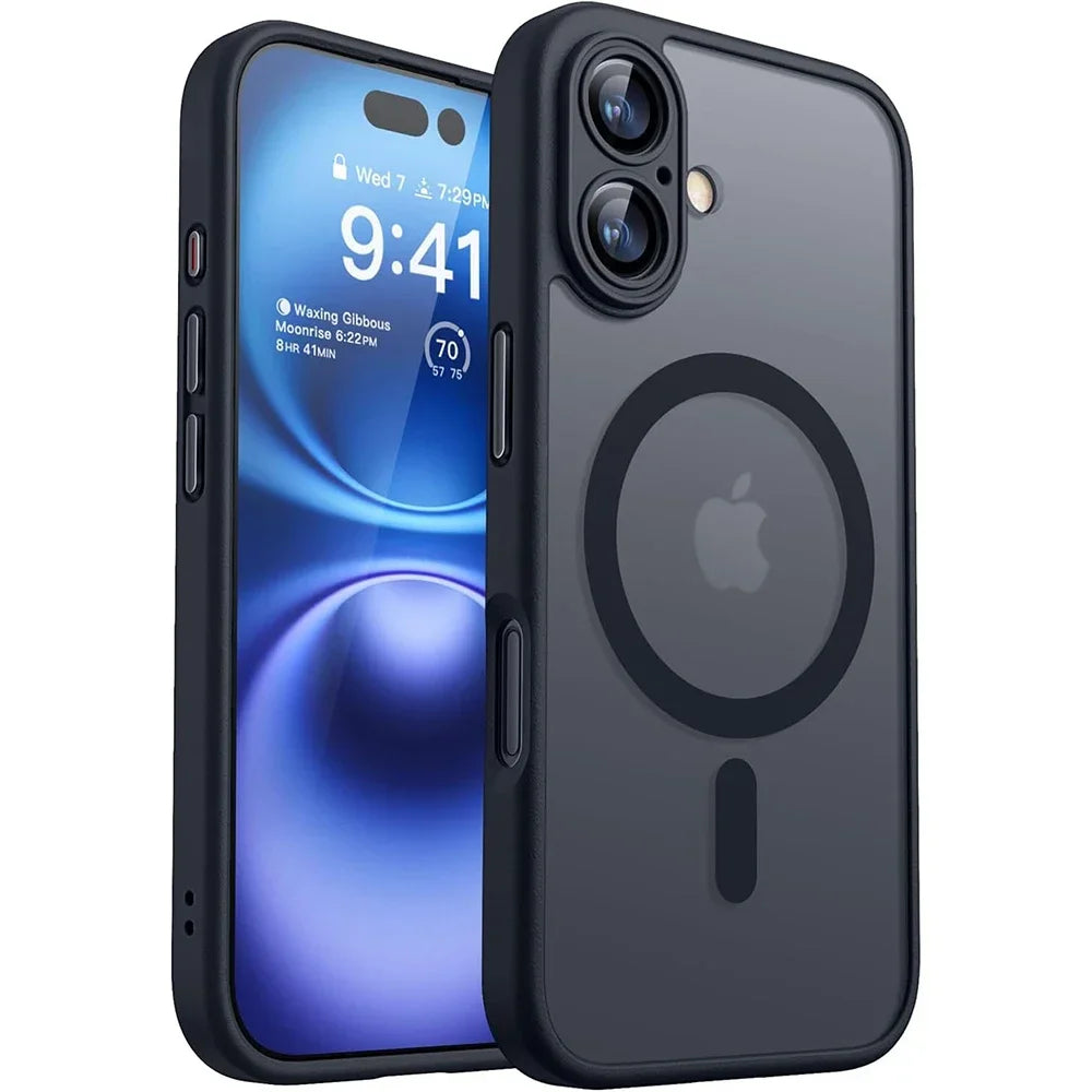 Magnetic Matte Translucent Armor Case for iPhone 15, 16 & 17 Series - Shockproof & MagSafe Compatible